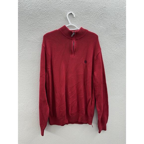 Chaps Mens Sweater Size XL Red Knit Quarter Zip Long Sleeve - Picture 1 of 11